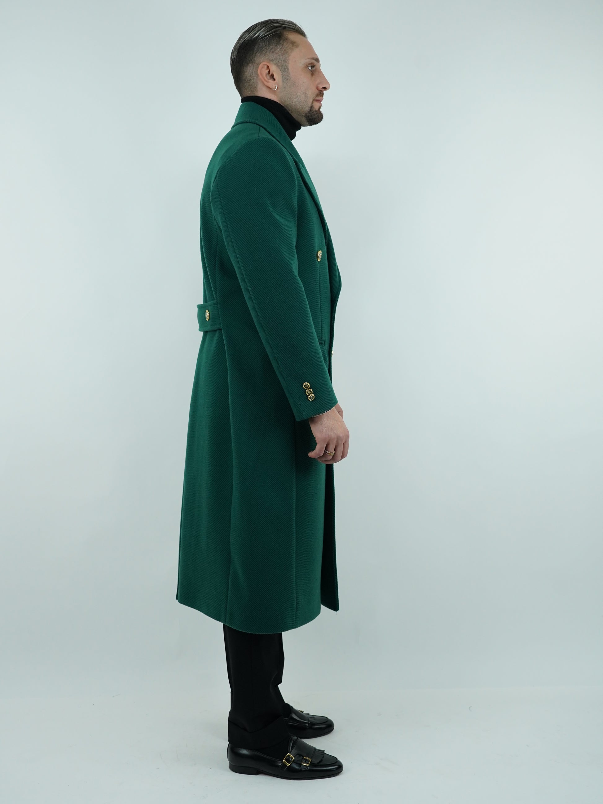 Cappotto Raglan Diagonale Smeraldo con bottoni oro