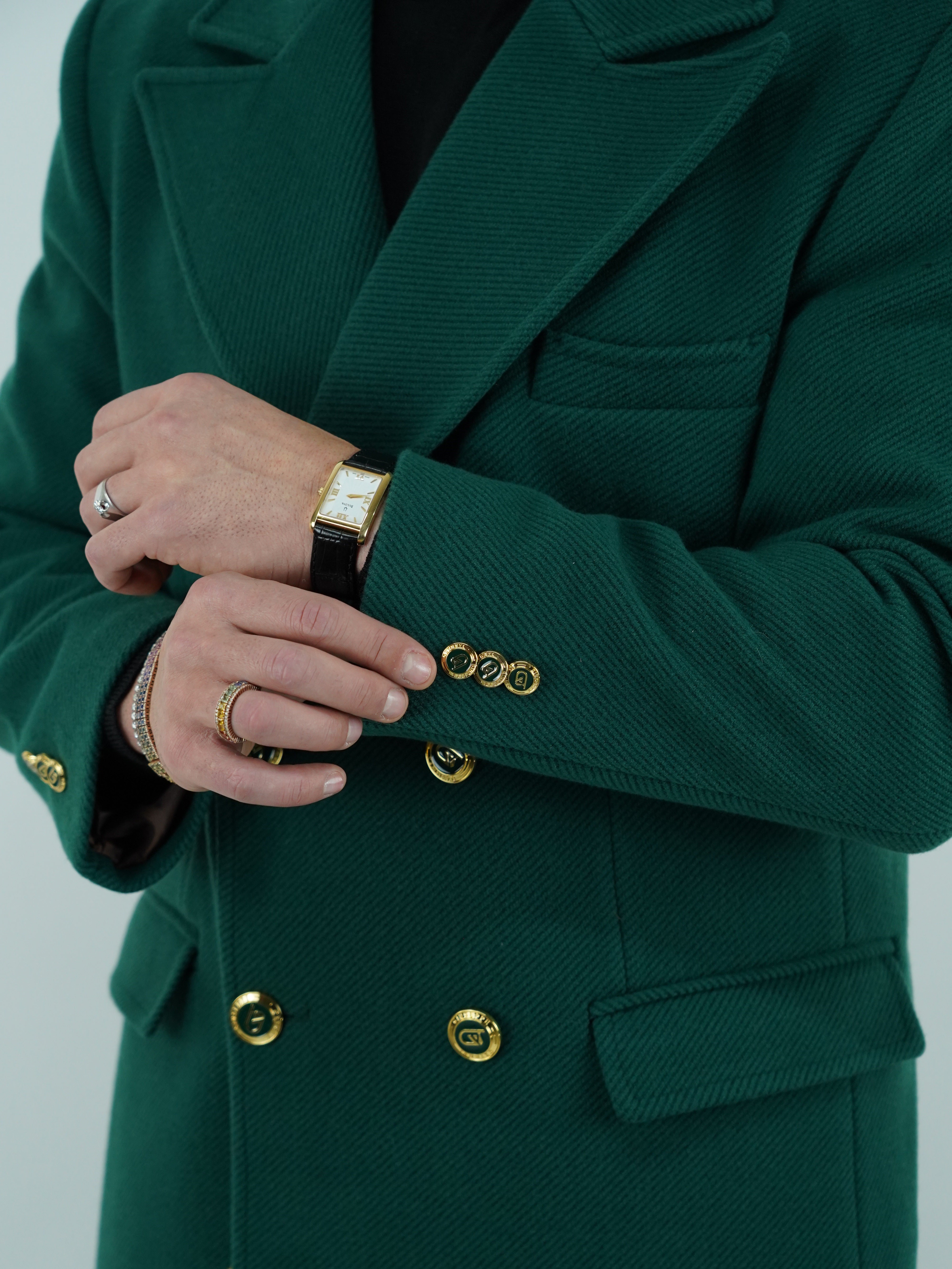 Cappotto Raglan Diagonale Smeraldo con bottoni oro
