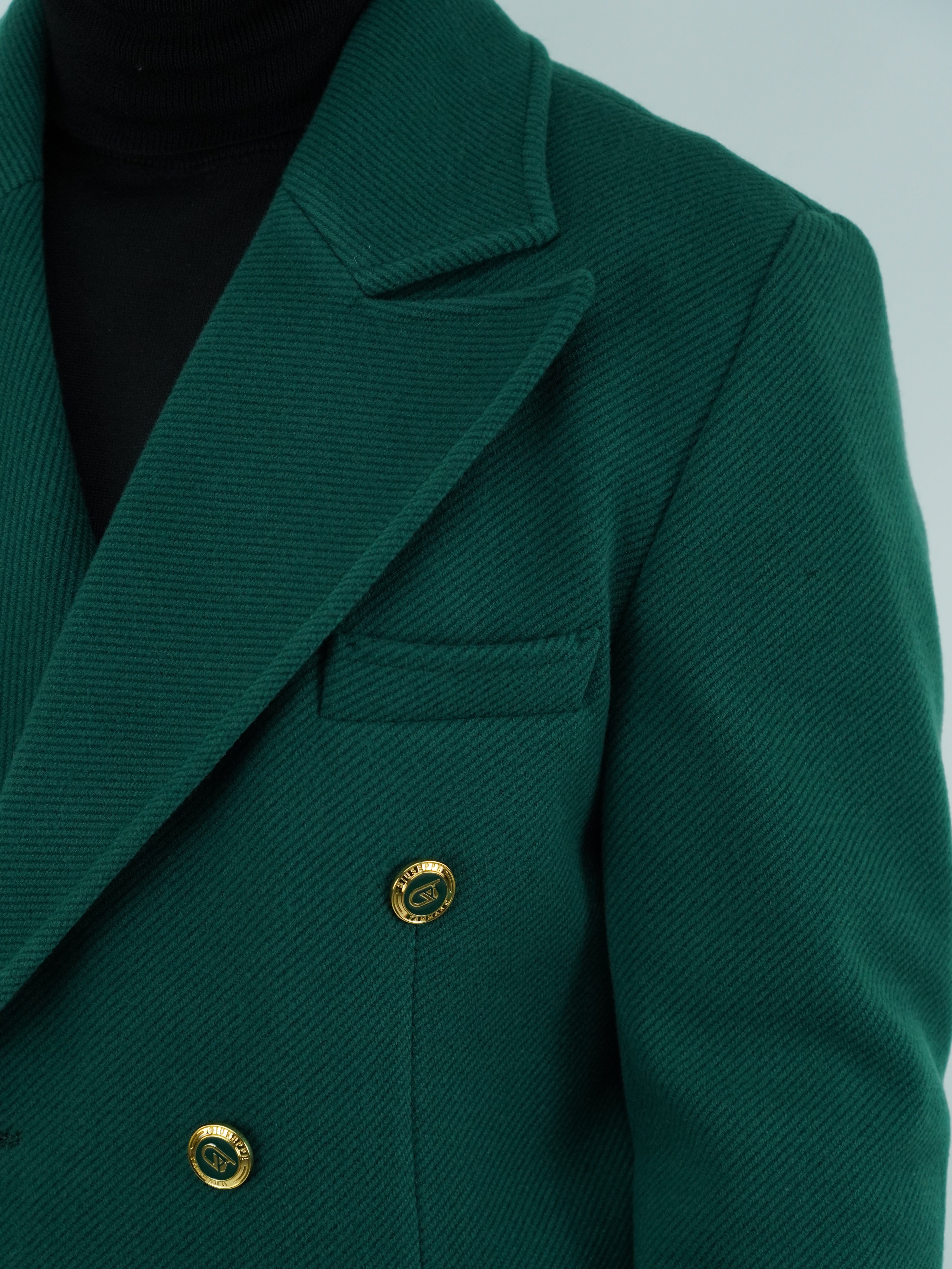Cappotto Raglan Diagonale Smeraldo con bottoni oro