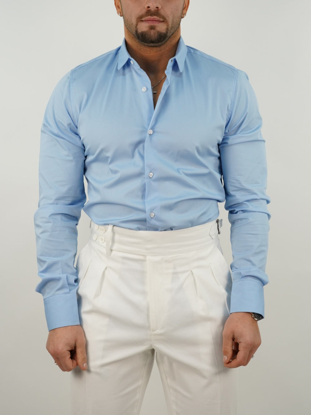 Camicia collo club azzurra