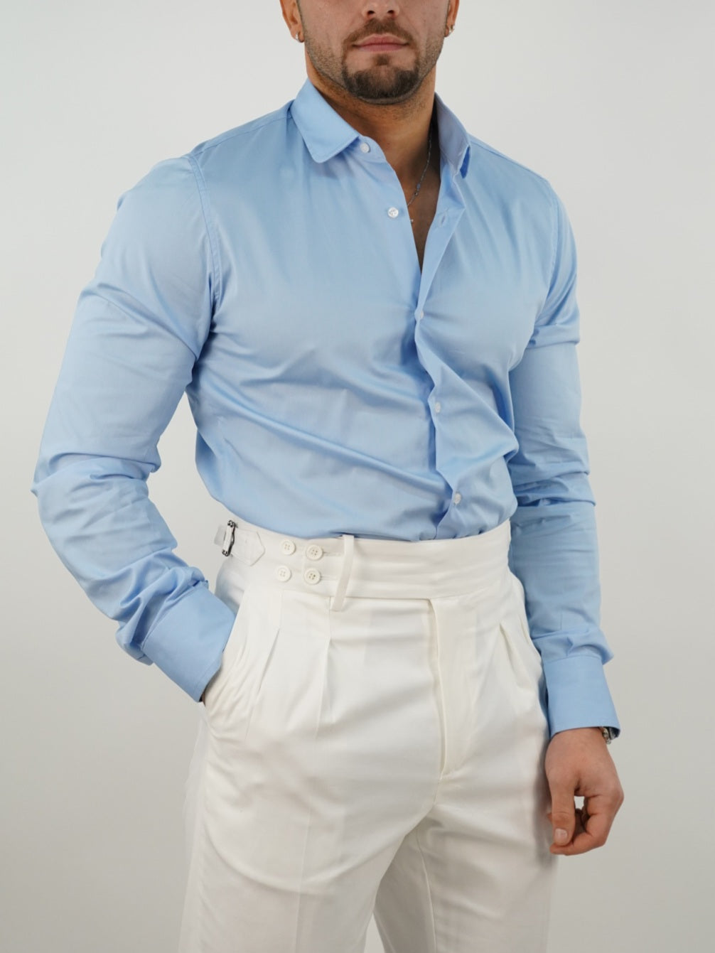 Camicia collo club azzurra