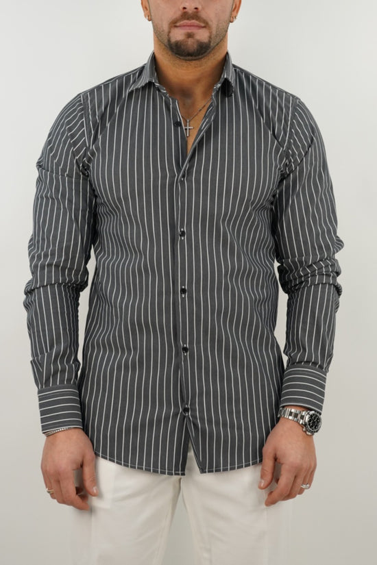 Camicia collo francese a righe nero