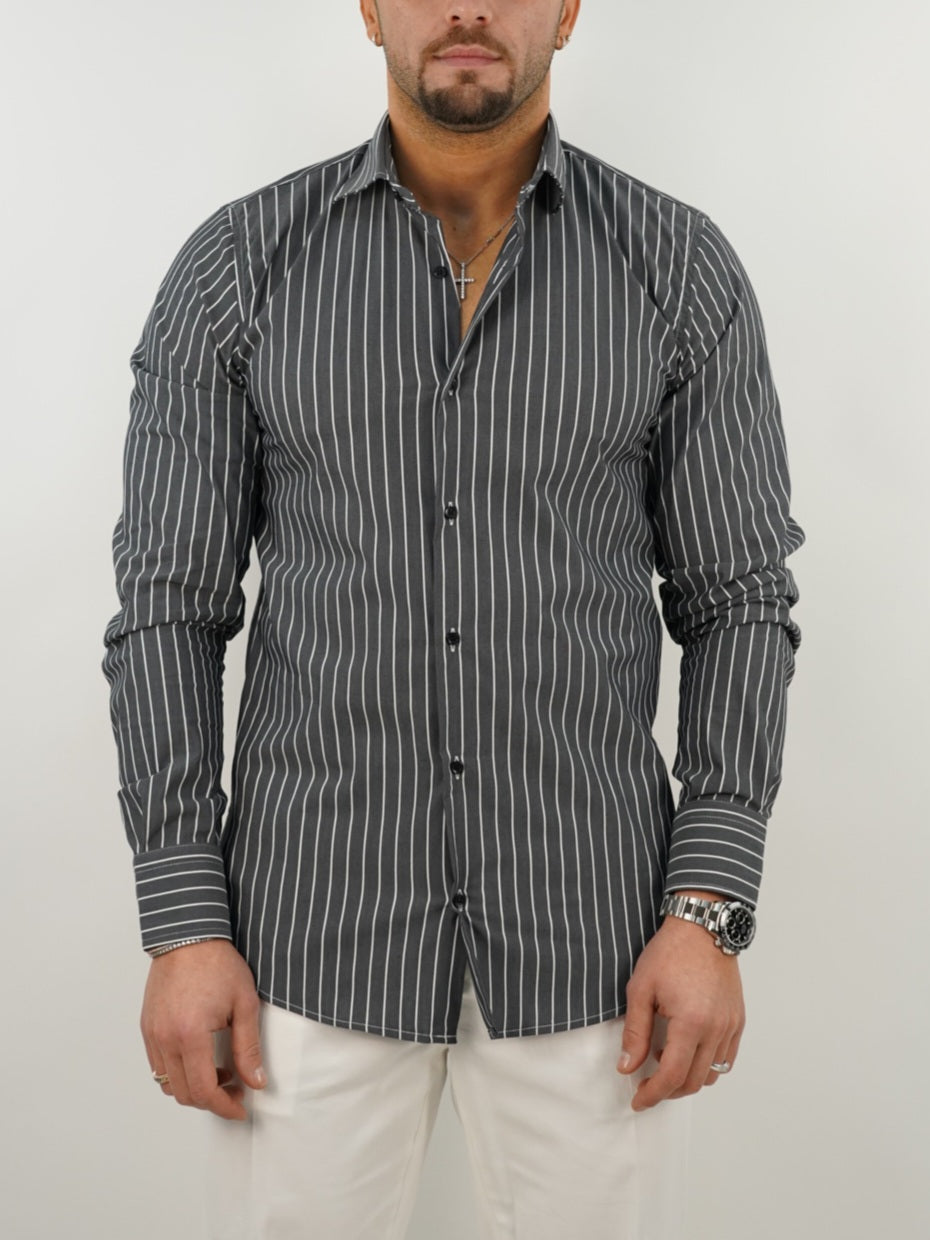 Camicia collo francese a righe nero