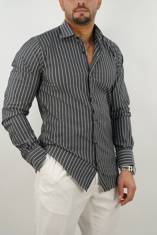 Camicia collo francese a righe nero