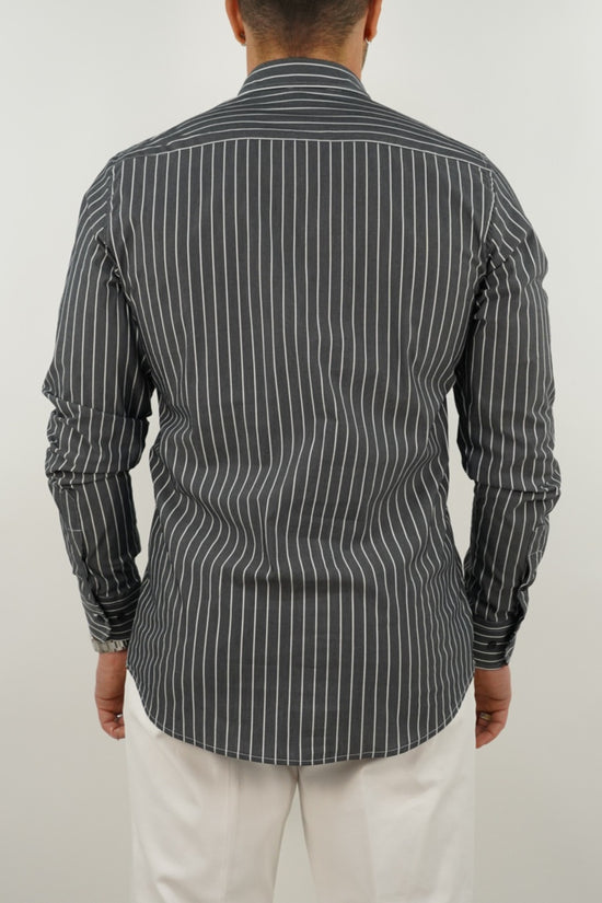 Camicia collo francese a righe nero