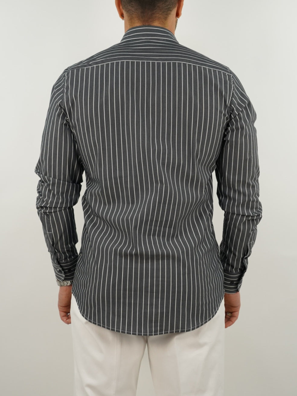 Camicia collo francese a righe nero