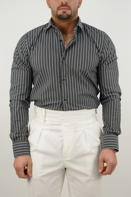 Camicia collo francese a righe nero