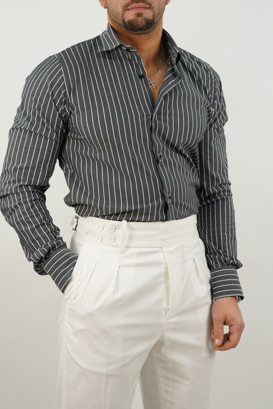 Camicia collo francese a righe nero