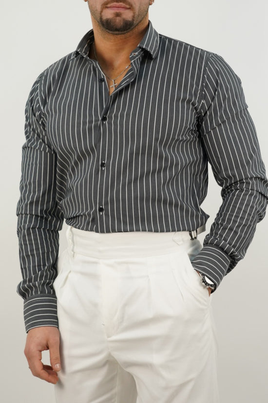 Camicia collo francese a righe nero