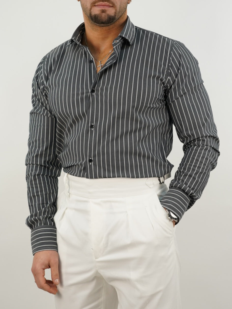 Camicia collo francese a righe nero