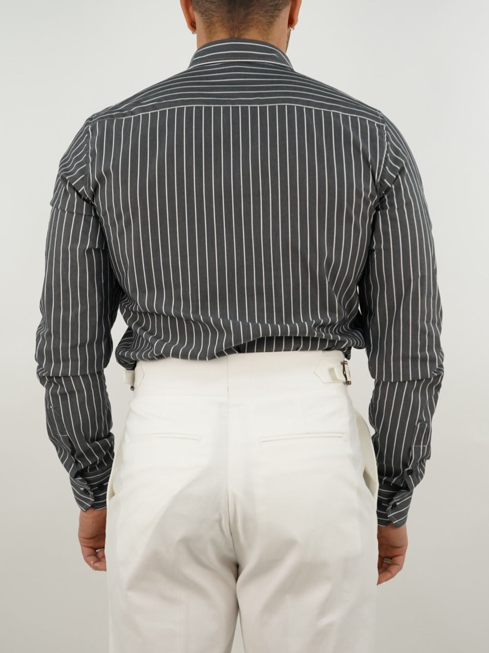 Camicia collo francese a righe nero