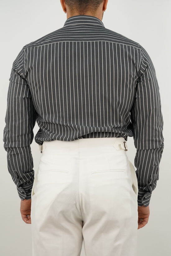 Camicia collo francese a righe nero