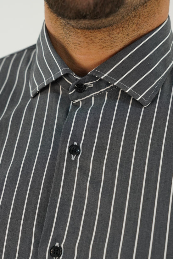 Camicia collo francese a righe nero
