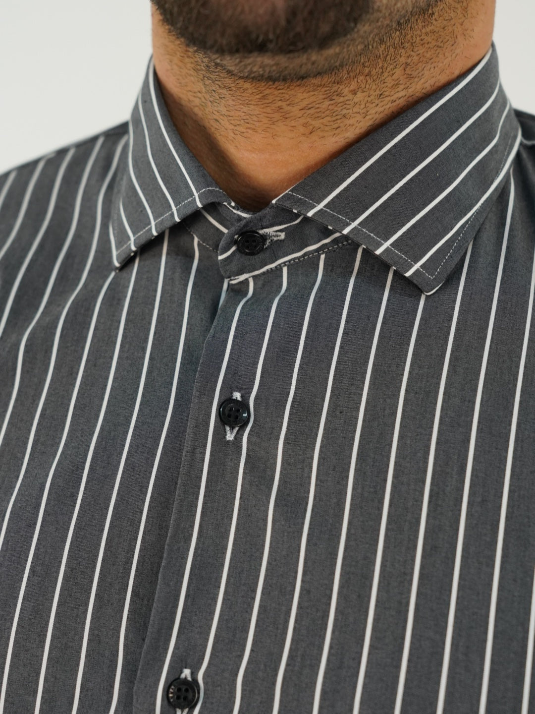 Camicia collo francese a righe nero