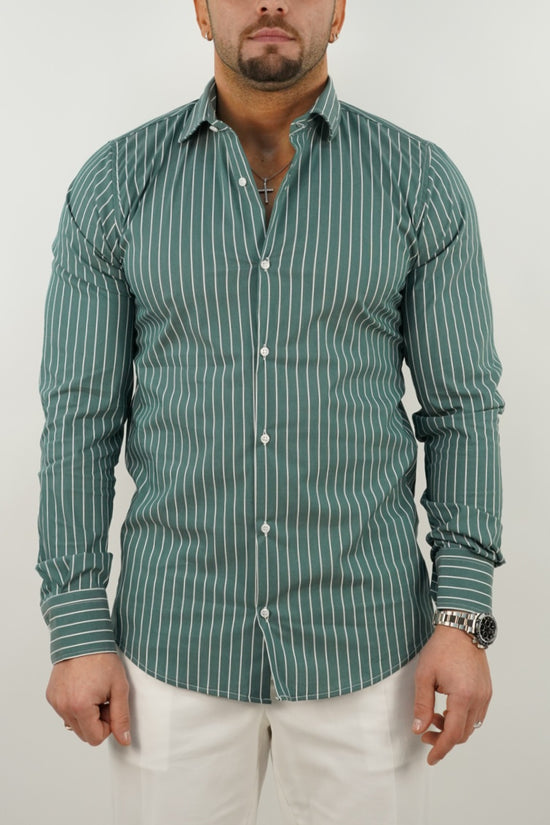 Camicia collo francese righe verde