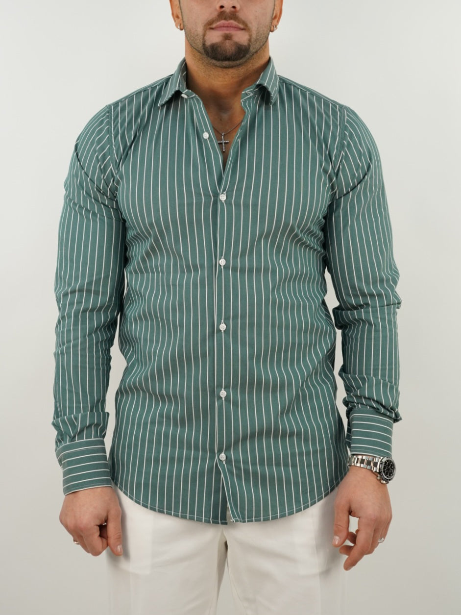 Camicia collo francese righe verde