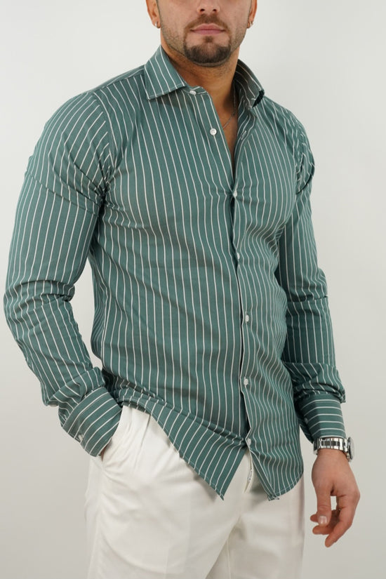 Camicia collo francese righe verde