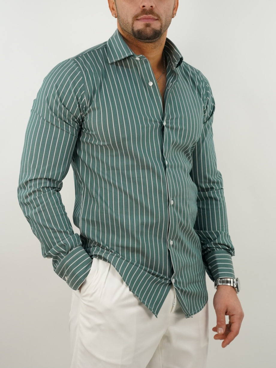 Camicia collo francese righe verde