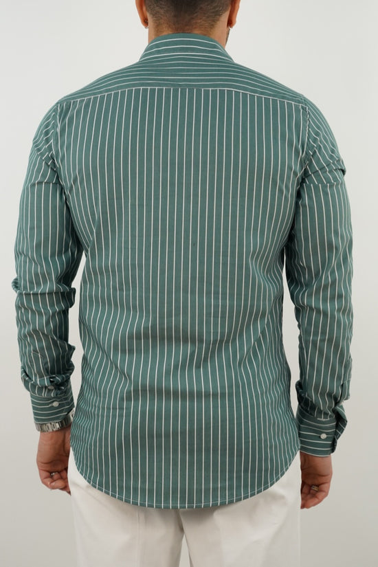 Camicia collo francese righe verde