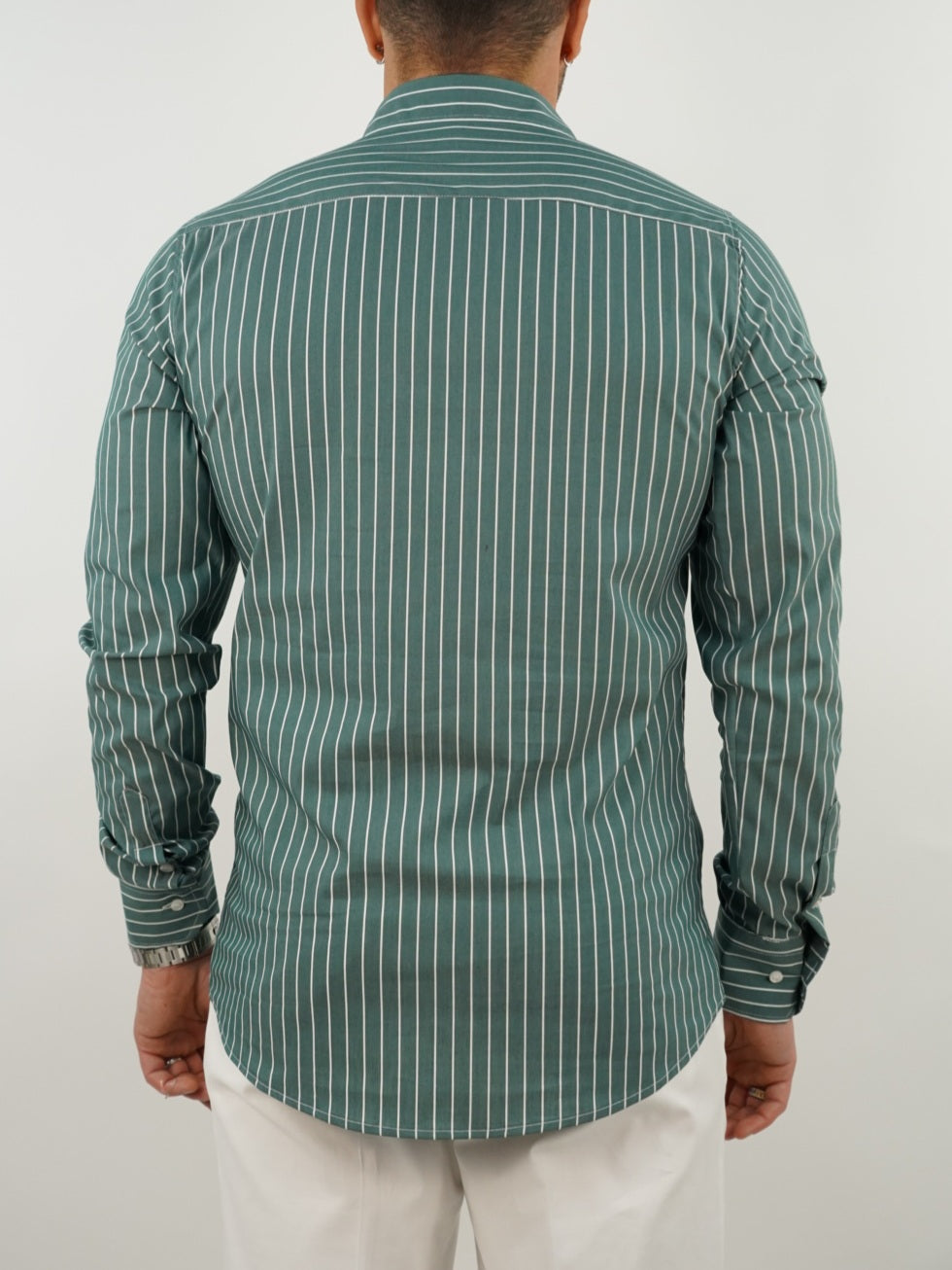 Camicia collo francese righe verde