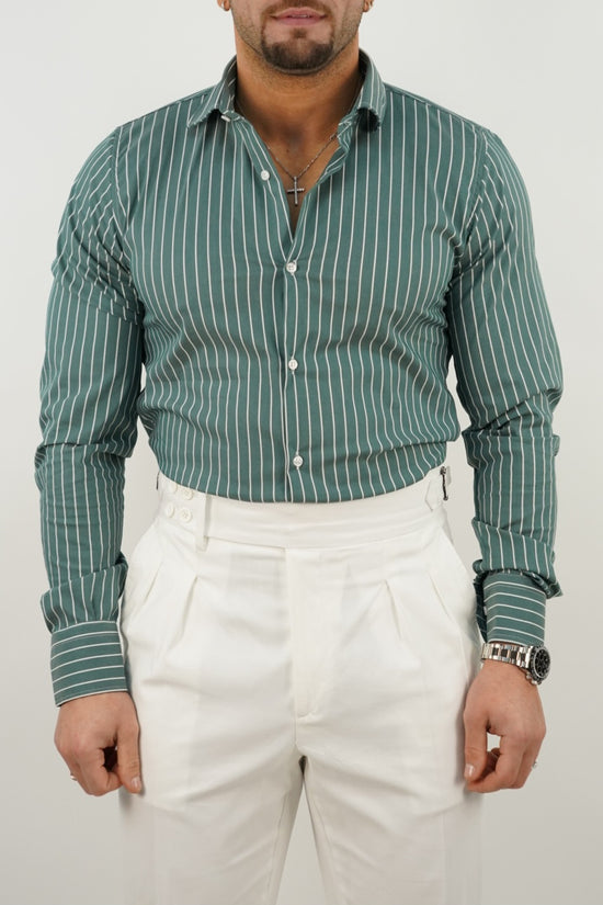 Camicia collo francese righe verde