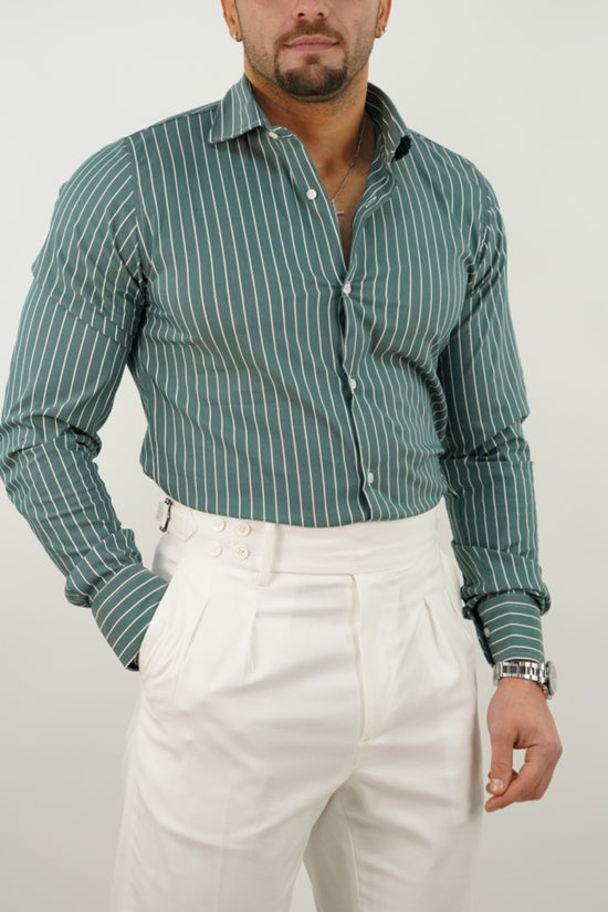 Camicia collo francese righe verde