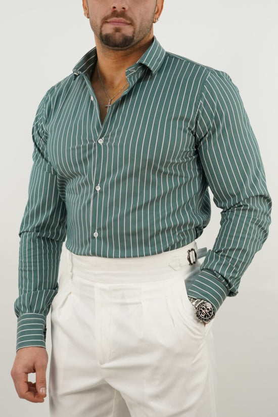 Camicia collo francese righe verde