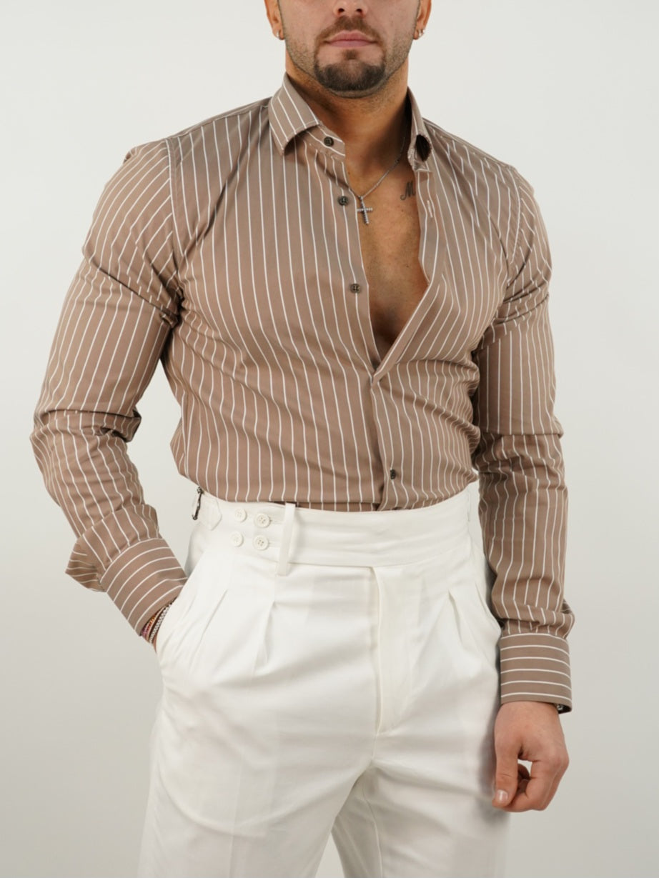 Camicia collo francese righe biscotto
