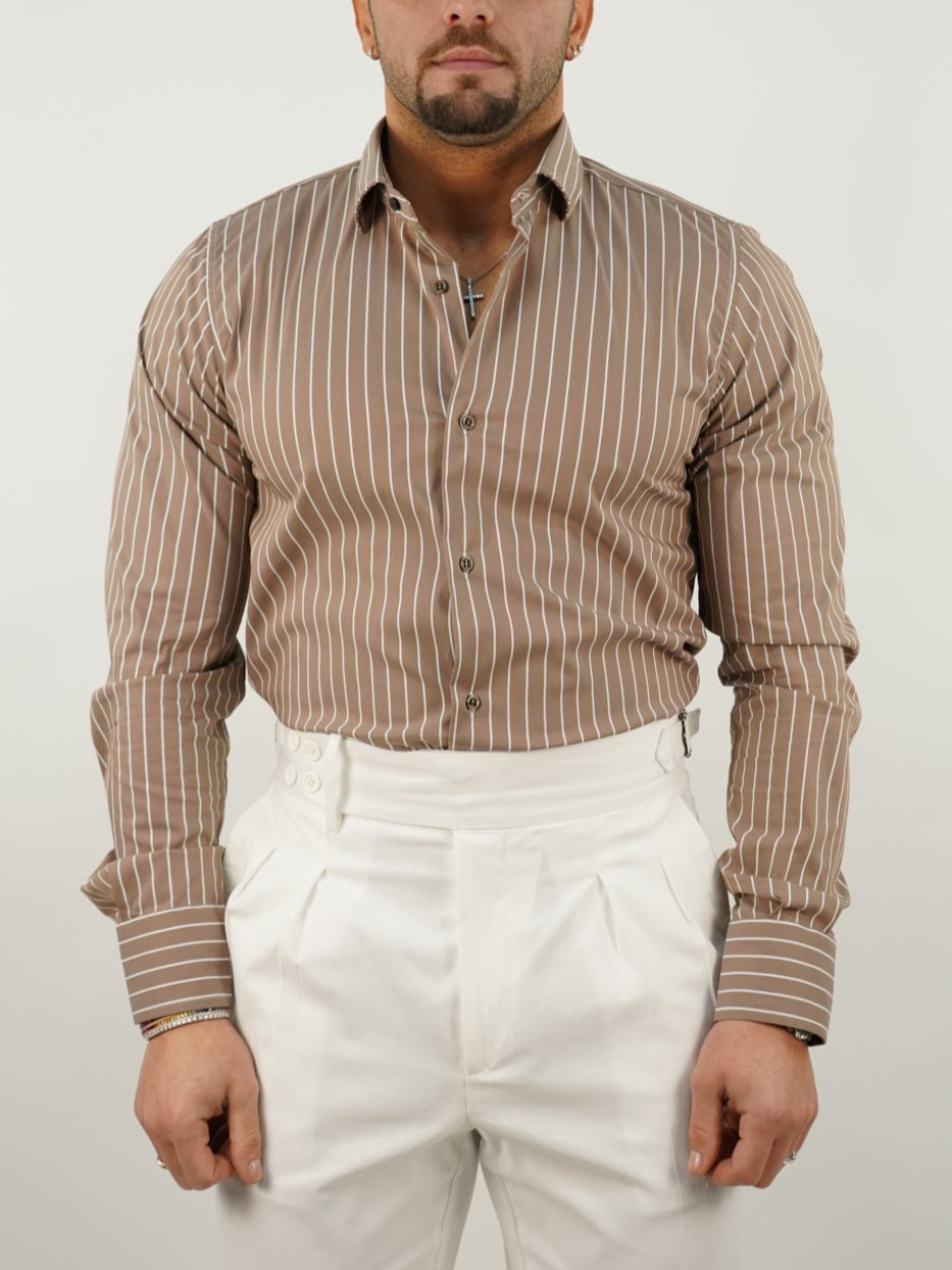 Camicia collo francese righe biscotto