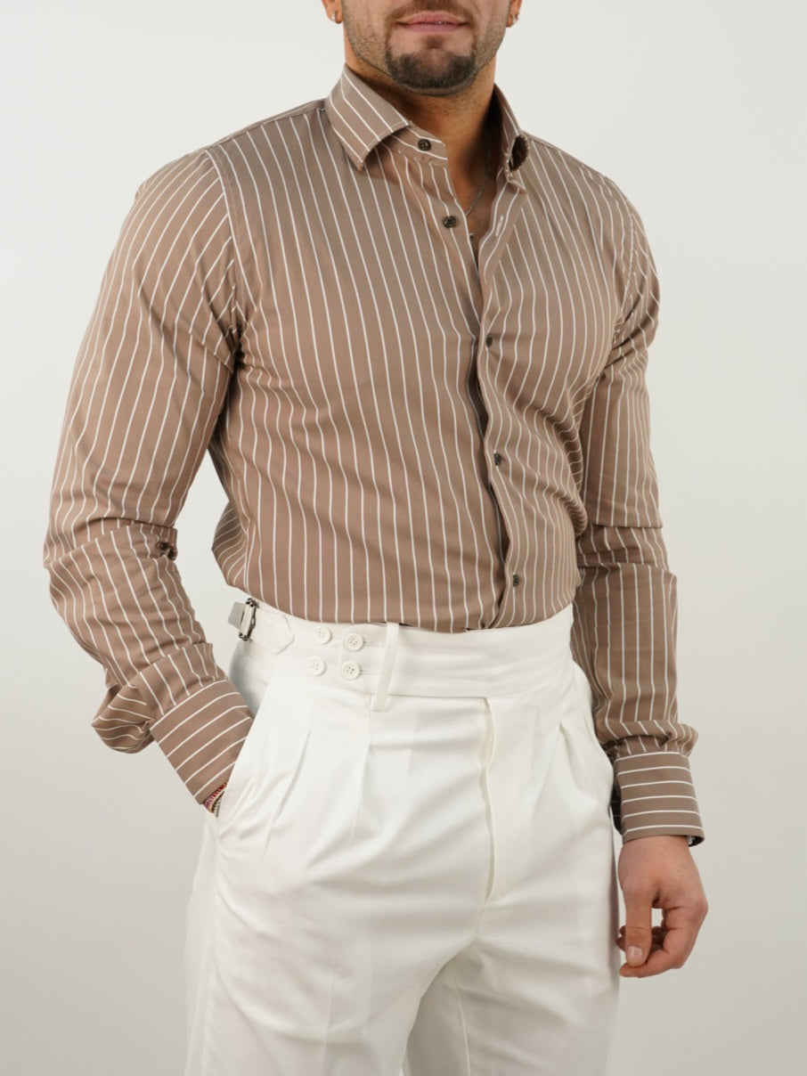 Camicia collo francese righe biscotto