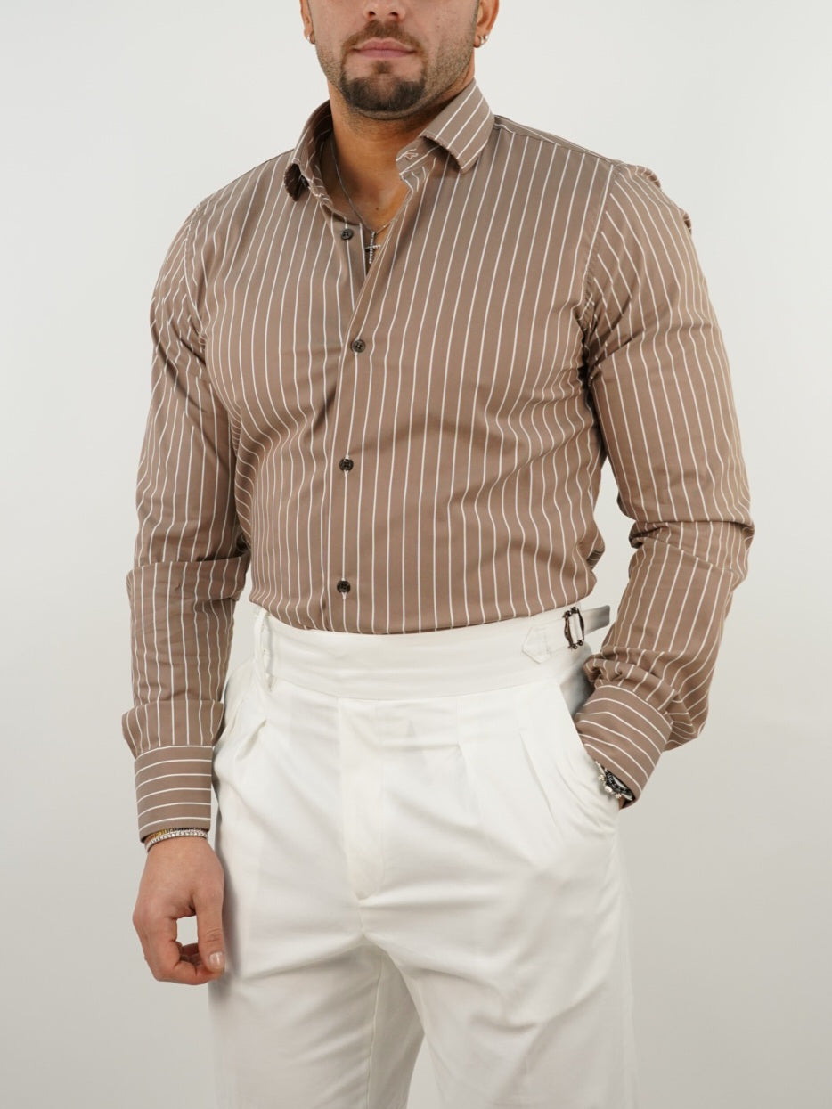 Camicia collo francese righe biscotto