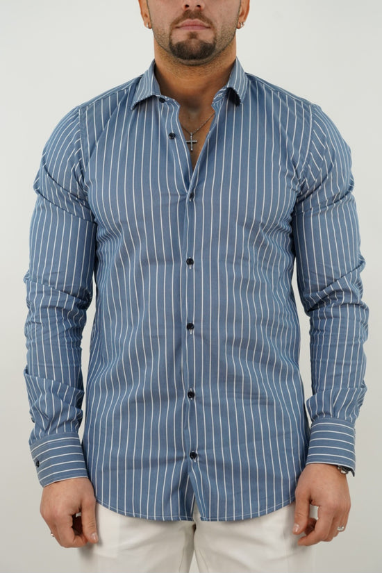 Camicia collo francese righe blu