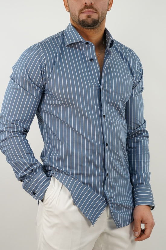Camicia collo francese righe blu