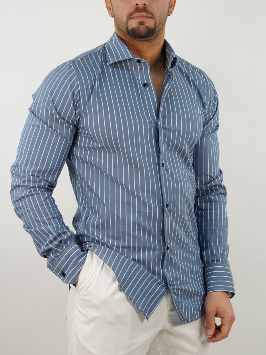 Camicia collo francese righe blu