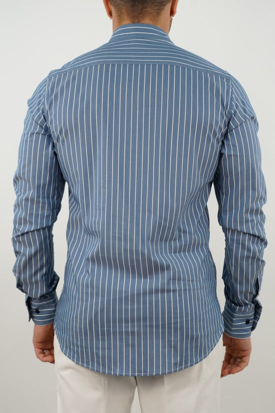 Camicia collo francese righe blu