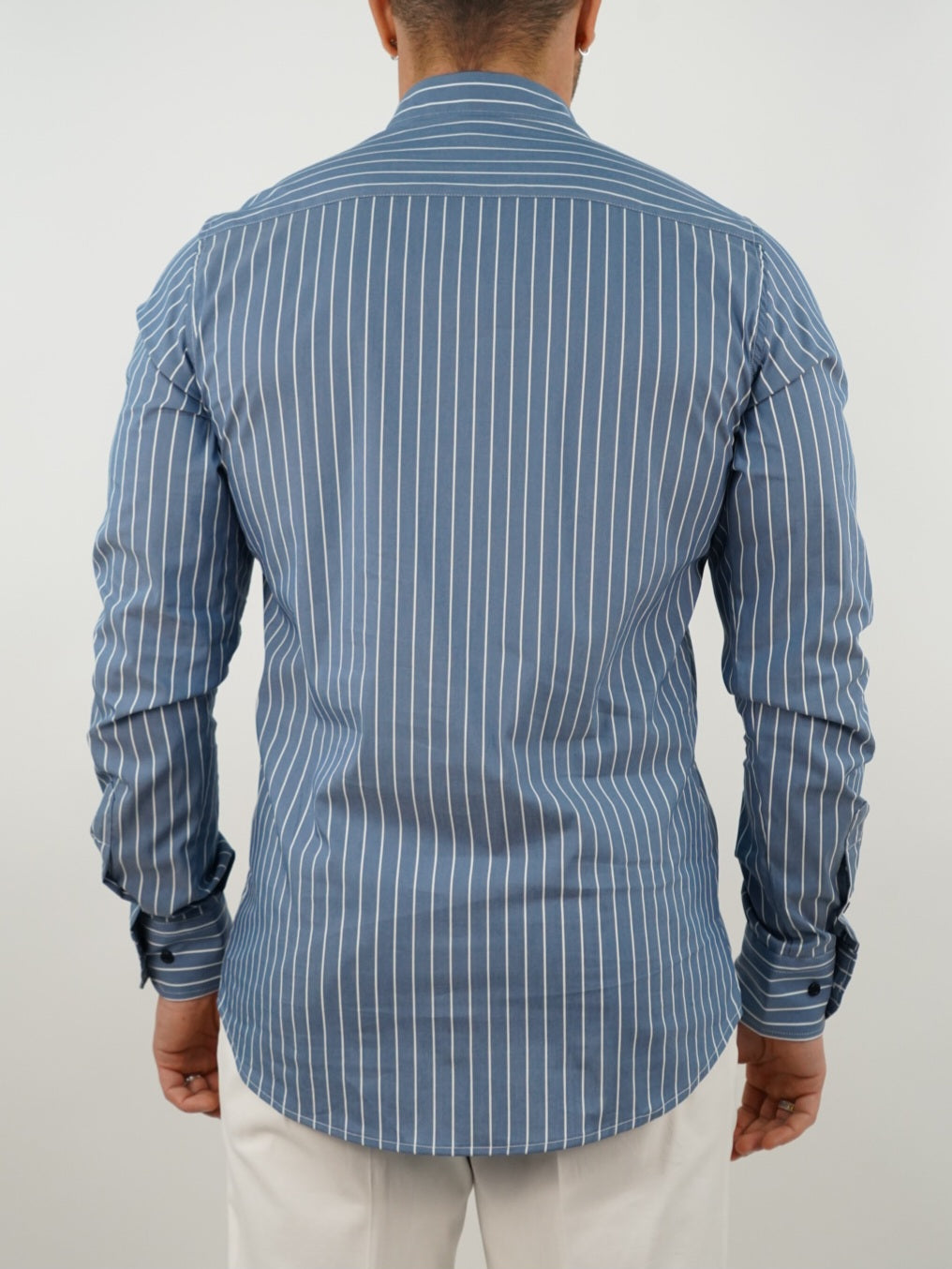 Camicia collo francese righe blu