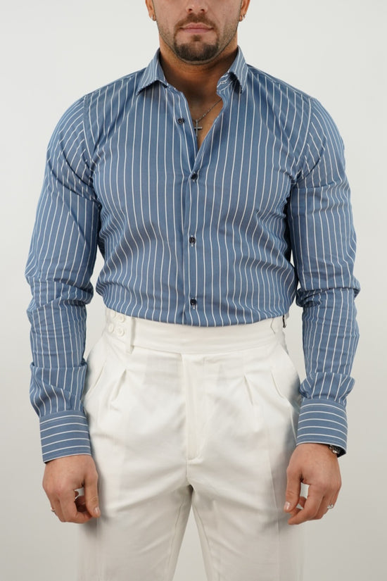 Camicia collo francese righe blu