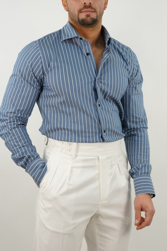 Camicia collo francese righe blu