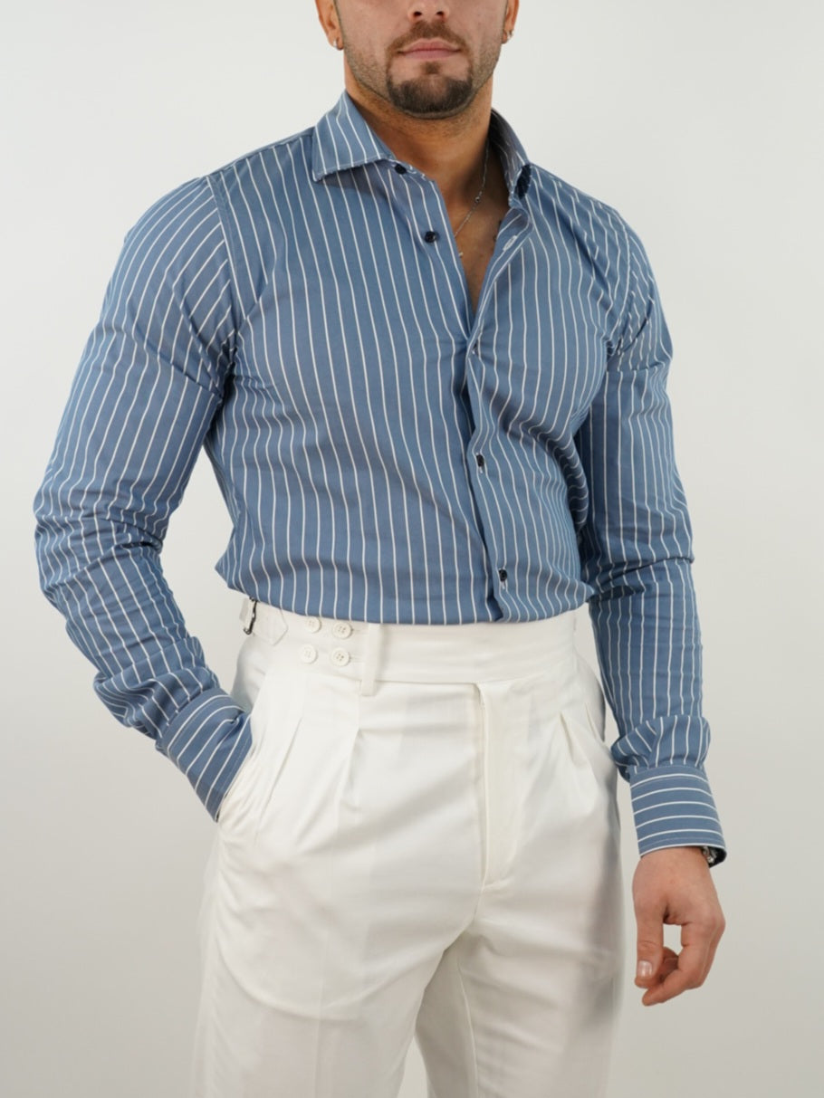 Camicia collo francese righe blu