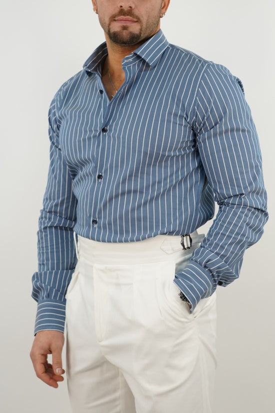 Camicia collo francese righe blu
