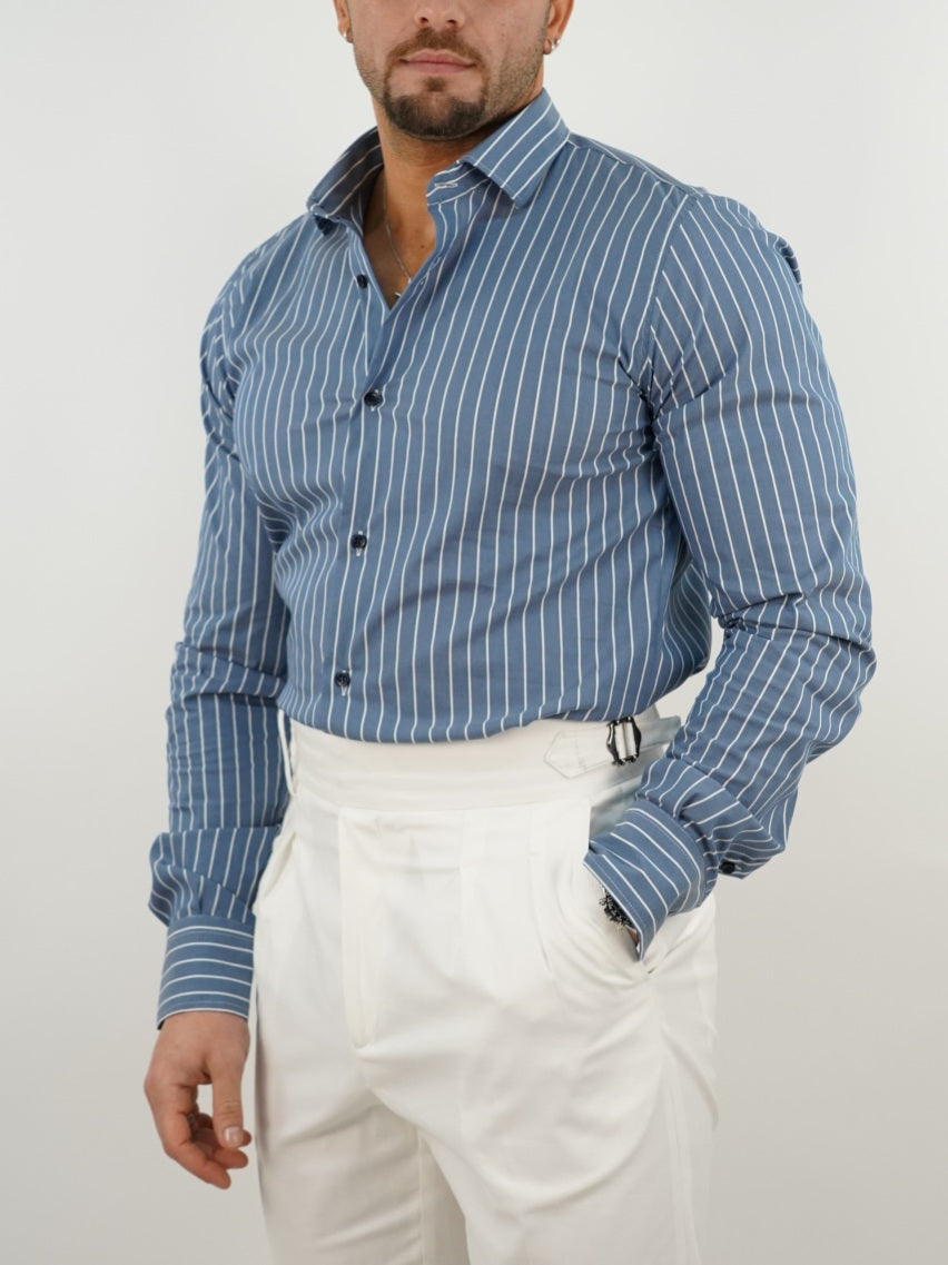 Camicia collo francese righe blu