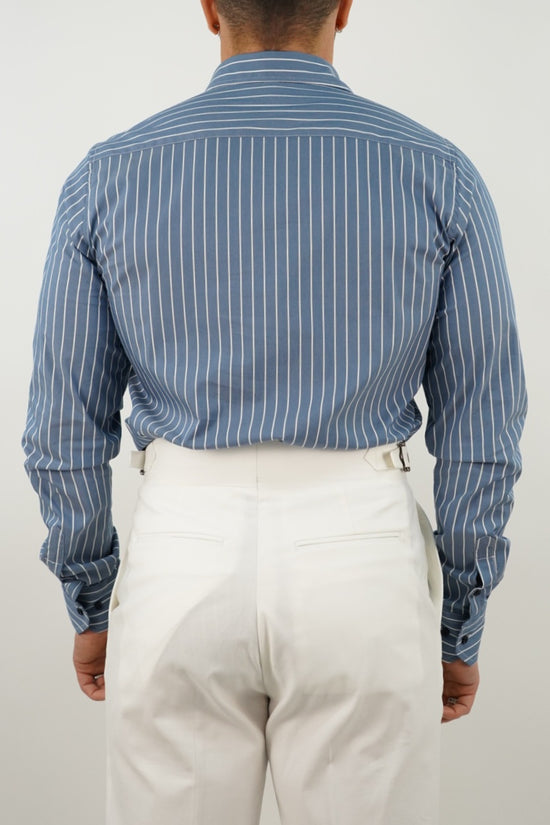 Camicia collo francese righe blu