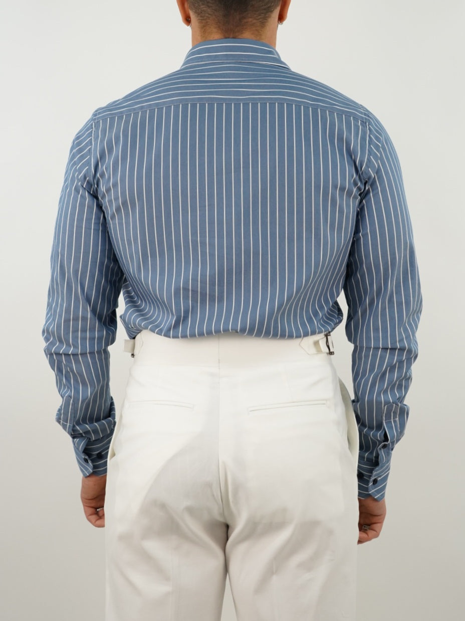 Camicia collo francese righe blu