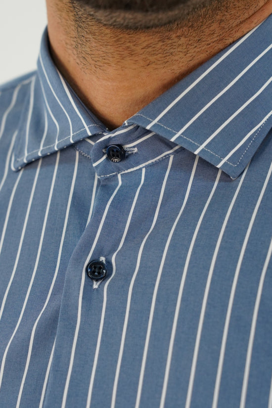 Camicia collo francese righe blu
