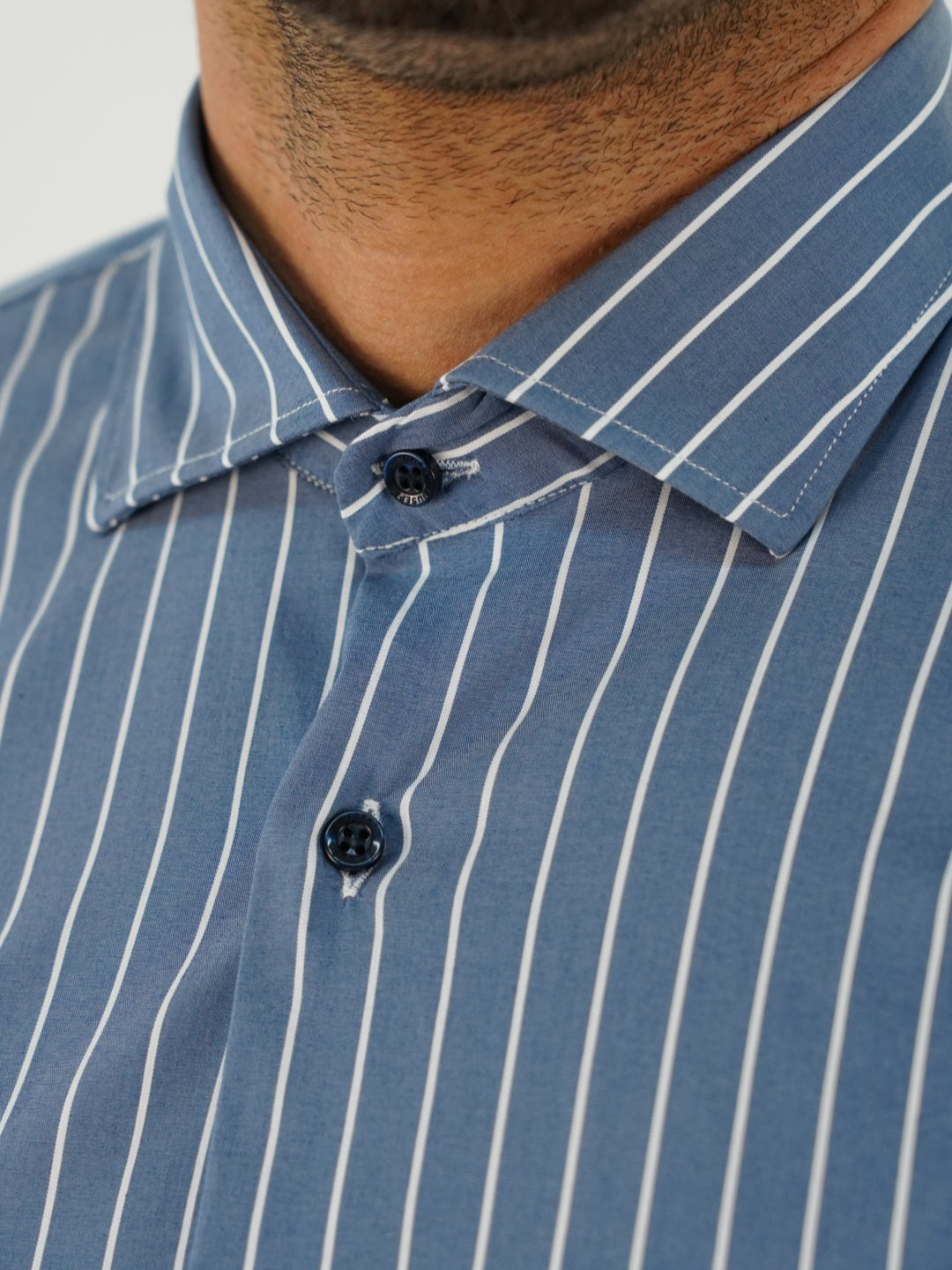 Camicia collo francese righe blu