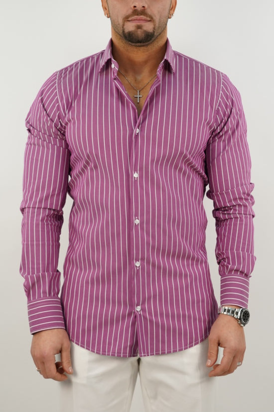Camicia collo francese righe rosa