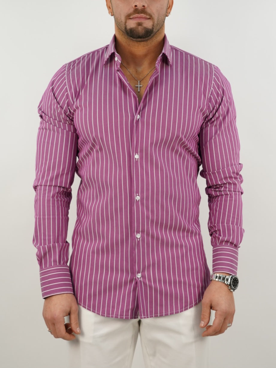 Camicia collo francese righe rosa