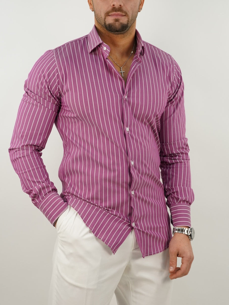 Camicia collo francese righe rosa