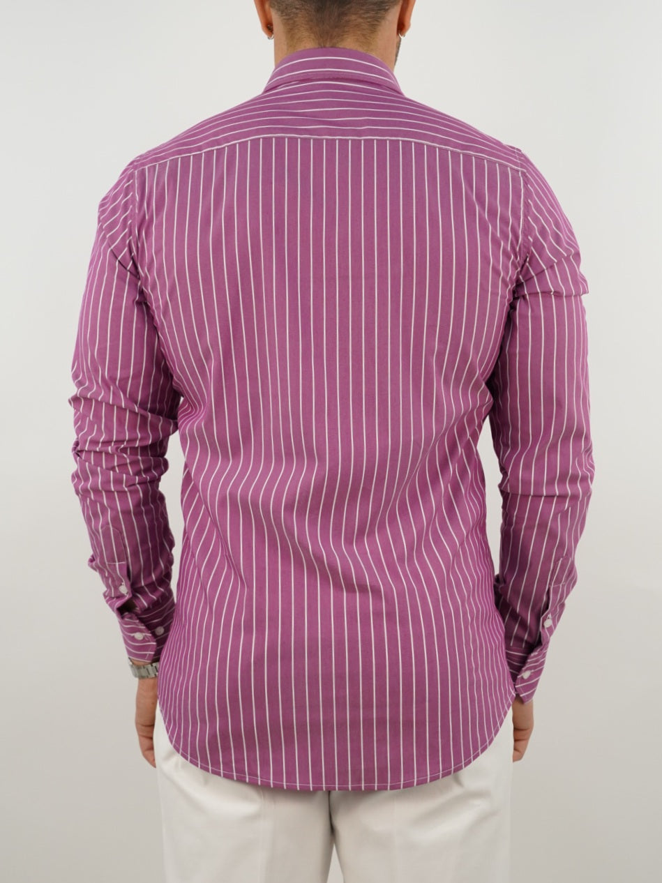 Camicia collo francese righe rosa