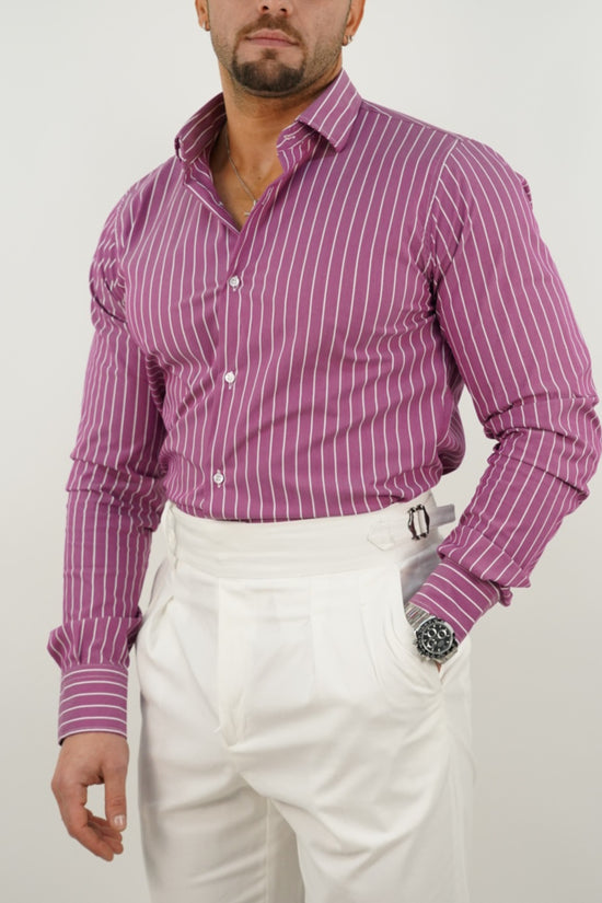 Camicia collo francese righe rosa